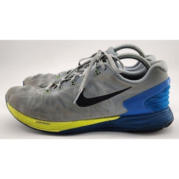 Nike LunarGlide 6 Magnet Gray/Photo Blue/Black/Volt 654433-005 Men's Size 12 - Picture 4 of 12